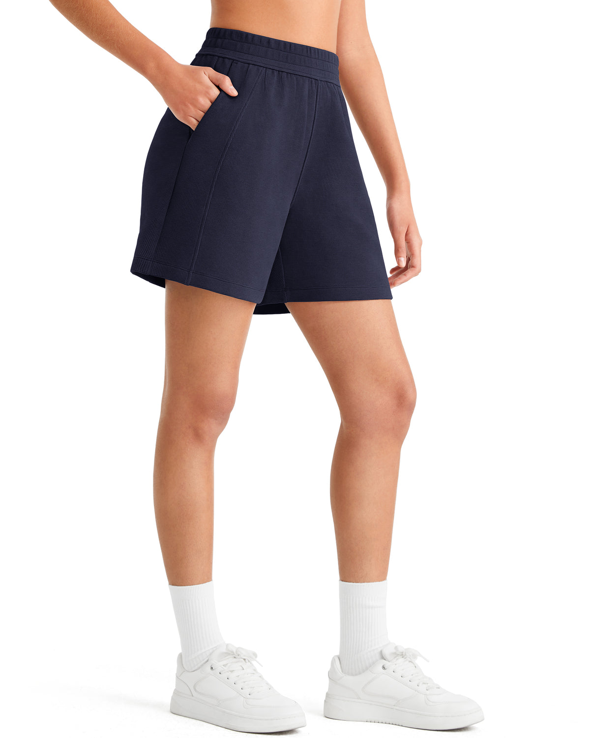 G4Free Waffle Knit 4'' High Waisted Shorts with Pockets