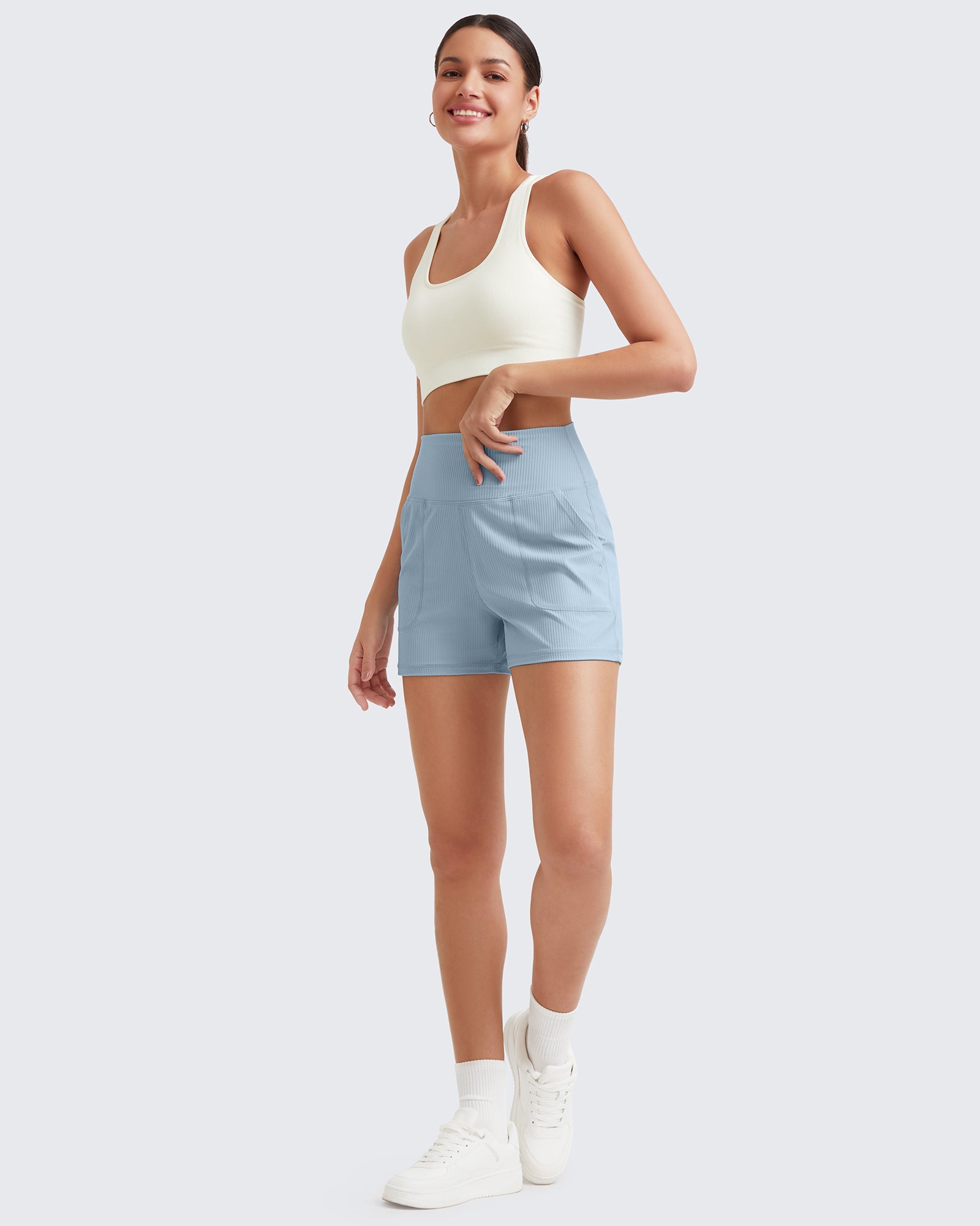 G4Free Activewear Ribbed Mid-Rise Seamless Work Shorts