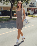 Neck Sleeveless Crop Tops G4Free Ribbed Cropped Henley Tank Top