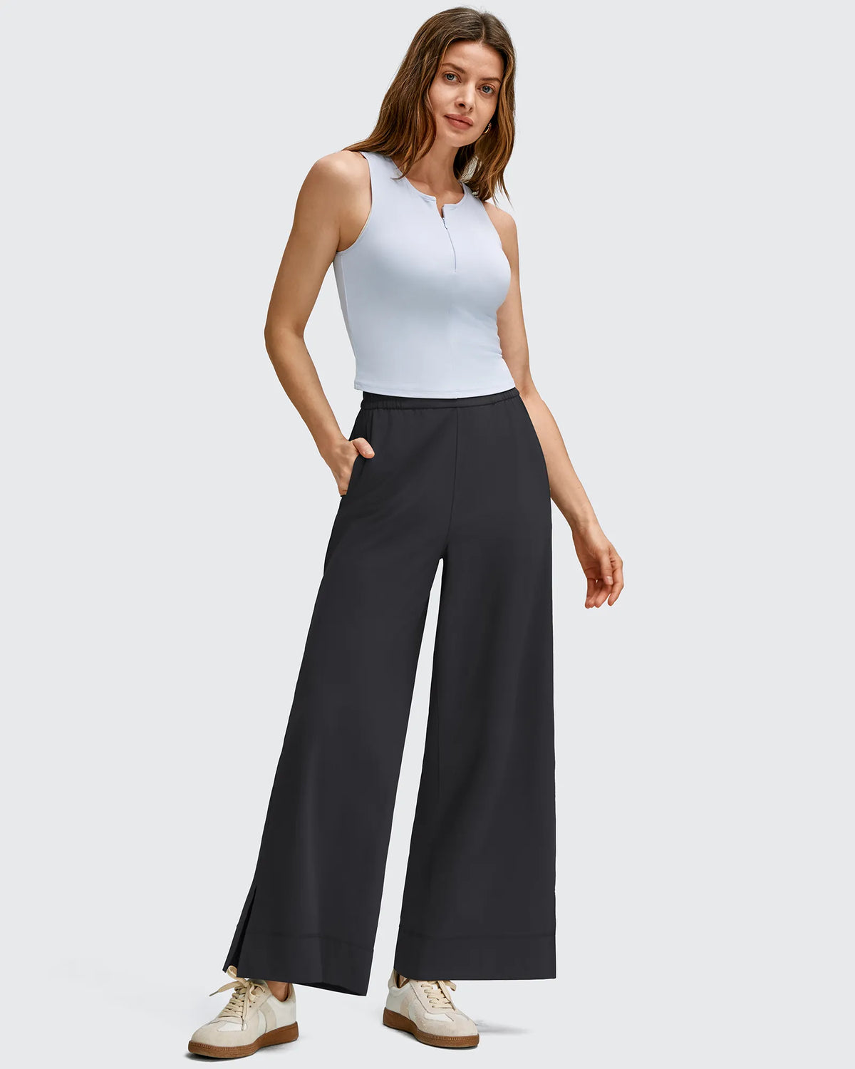 Strowen Lightweight Ankle Splits Wide Leg Ankle Pants