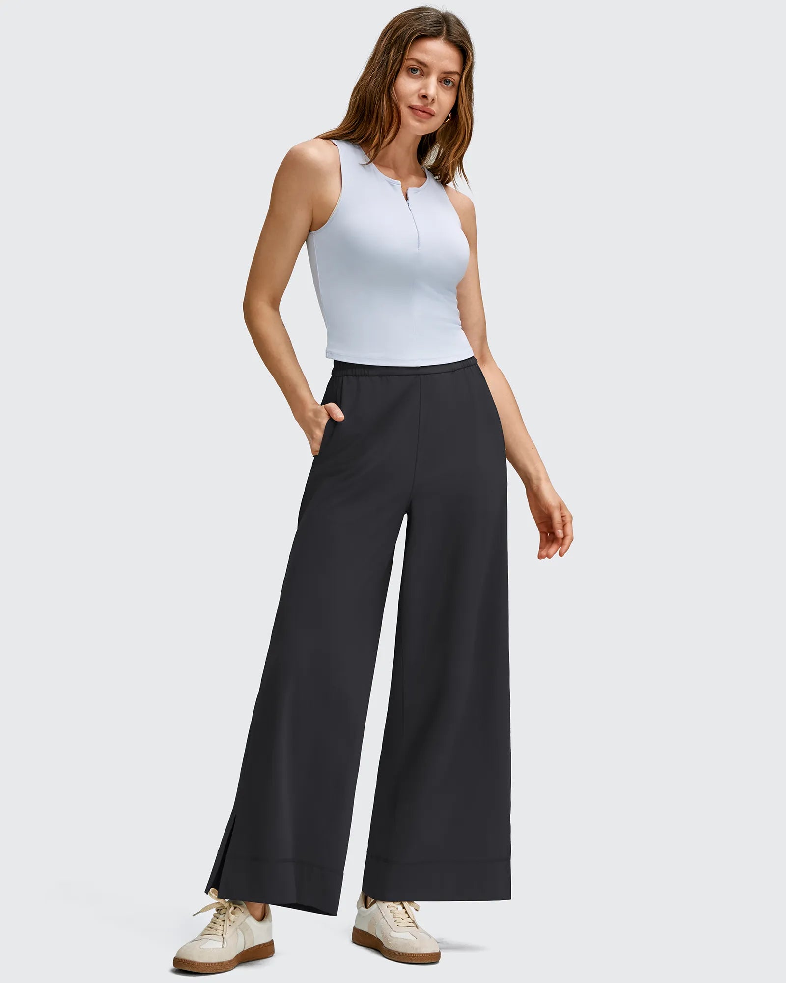 Strowen Lightweight Ankle Splits Wide Leg Ankle Pants