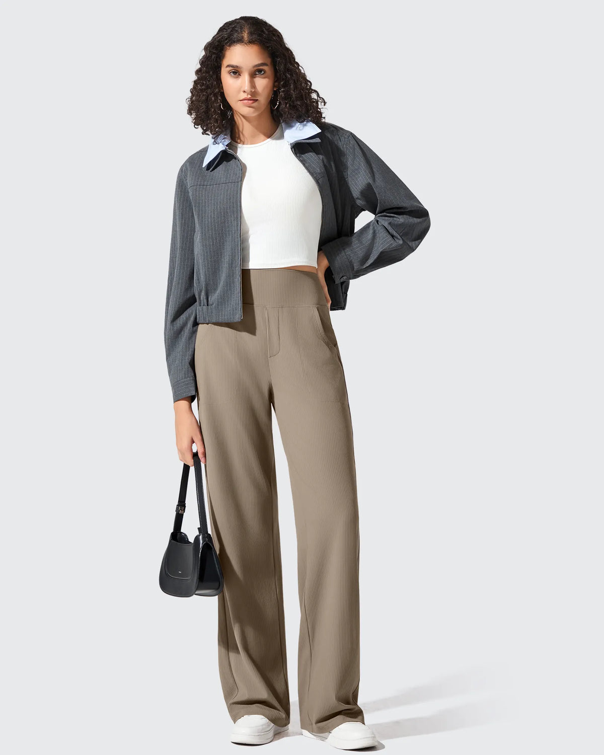 Ribbed Knit High Waist Wide Leg Yoga Pants