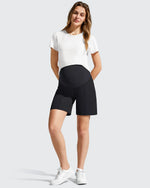 Evergoing Front Pleats Pockets Maternity Shorts