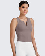 G4Free Activewear BareFeel Half Zip Cropped Workout Tank Tops
