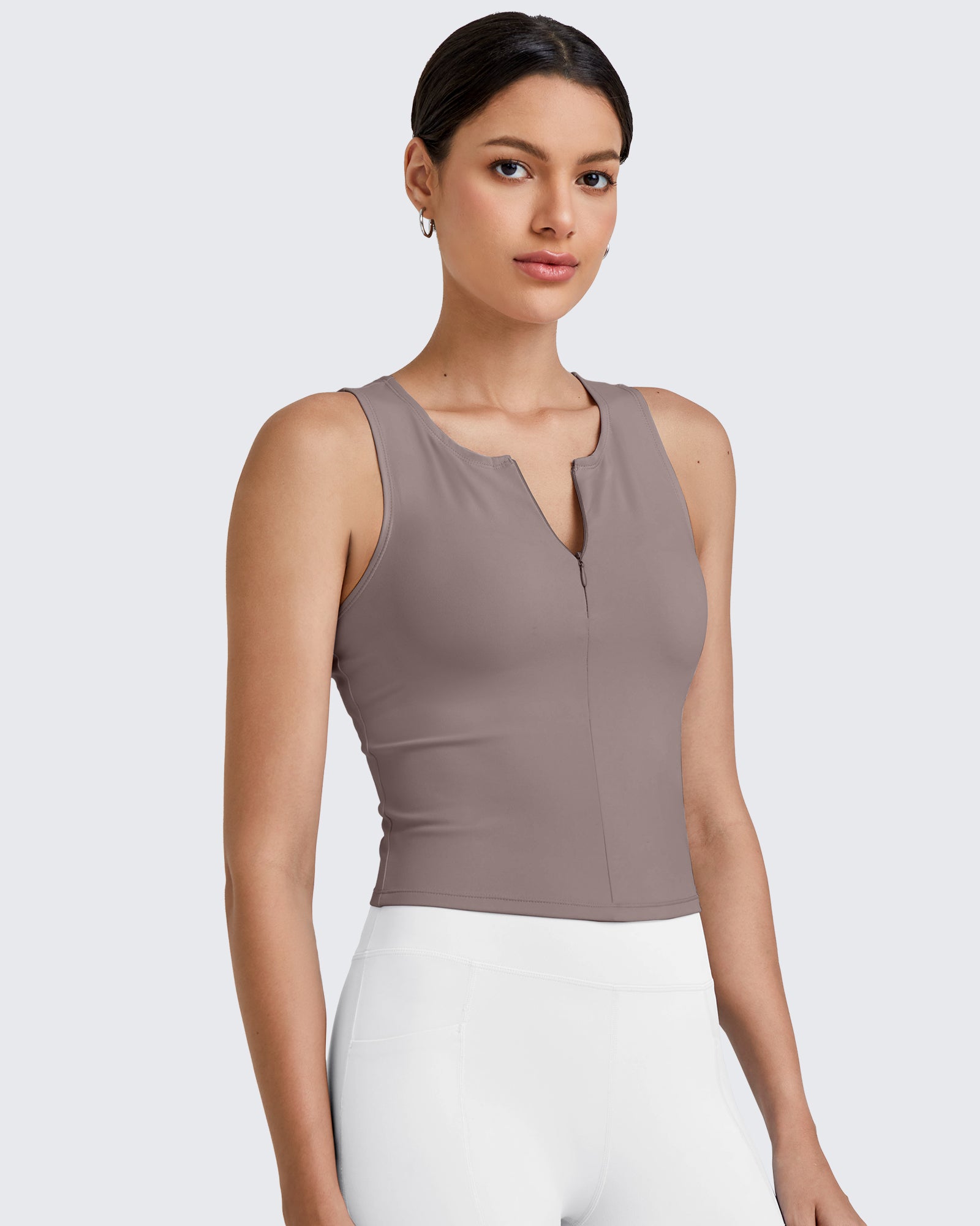 G4Free Activewear BareFeel Half Zip Cropped Workout Tank Tops