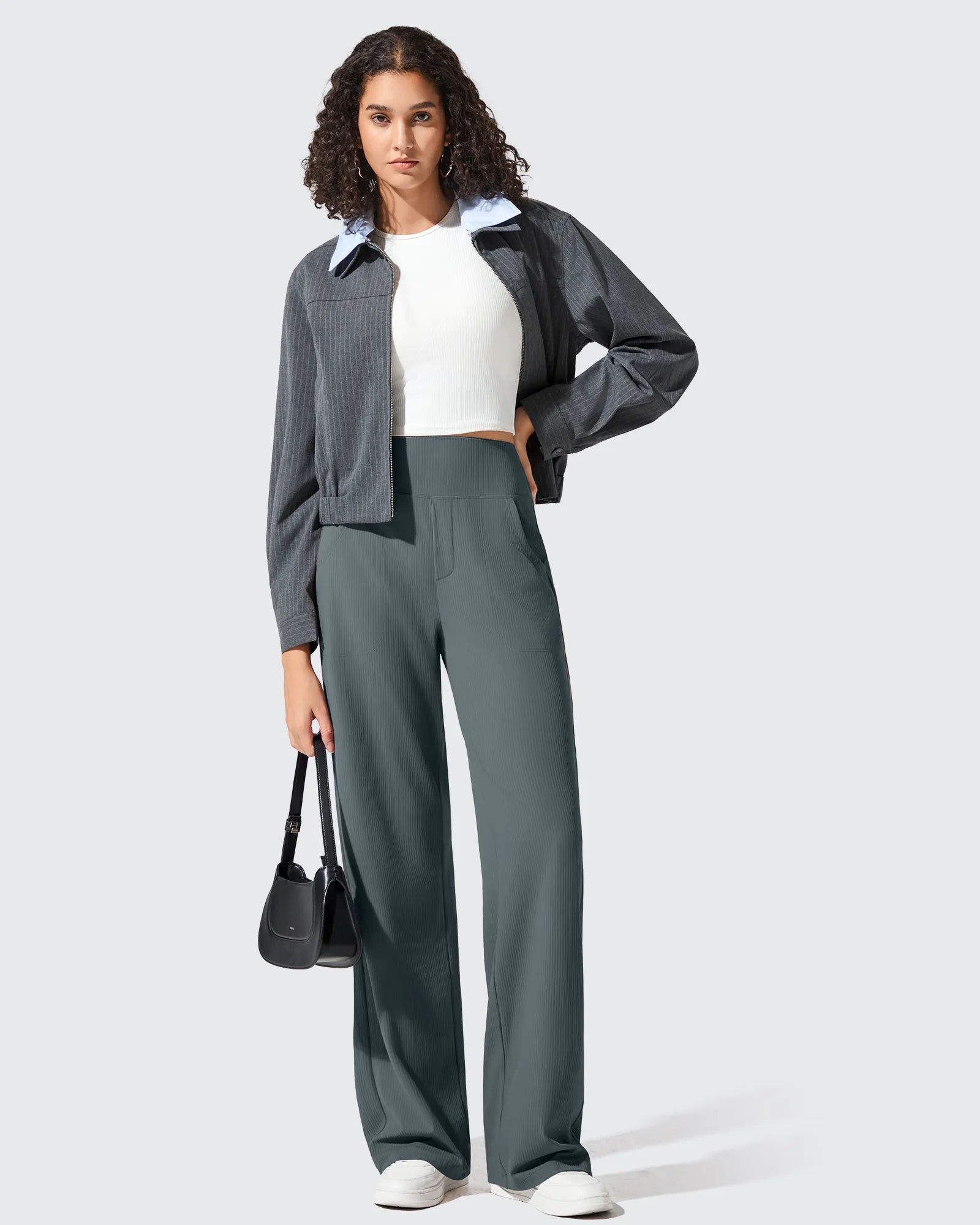 Ribbed Knit High Waist Wide Leg Yoga Pants
