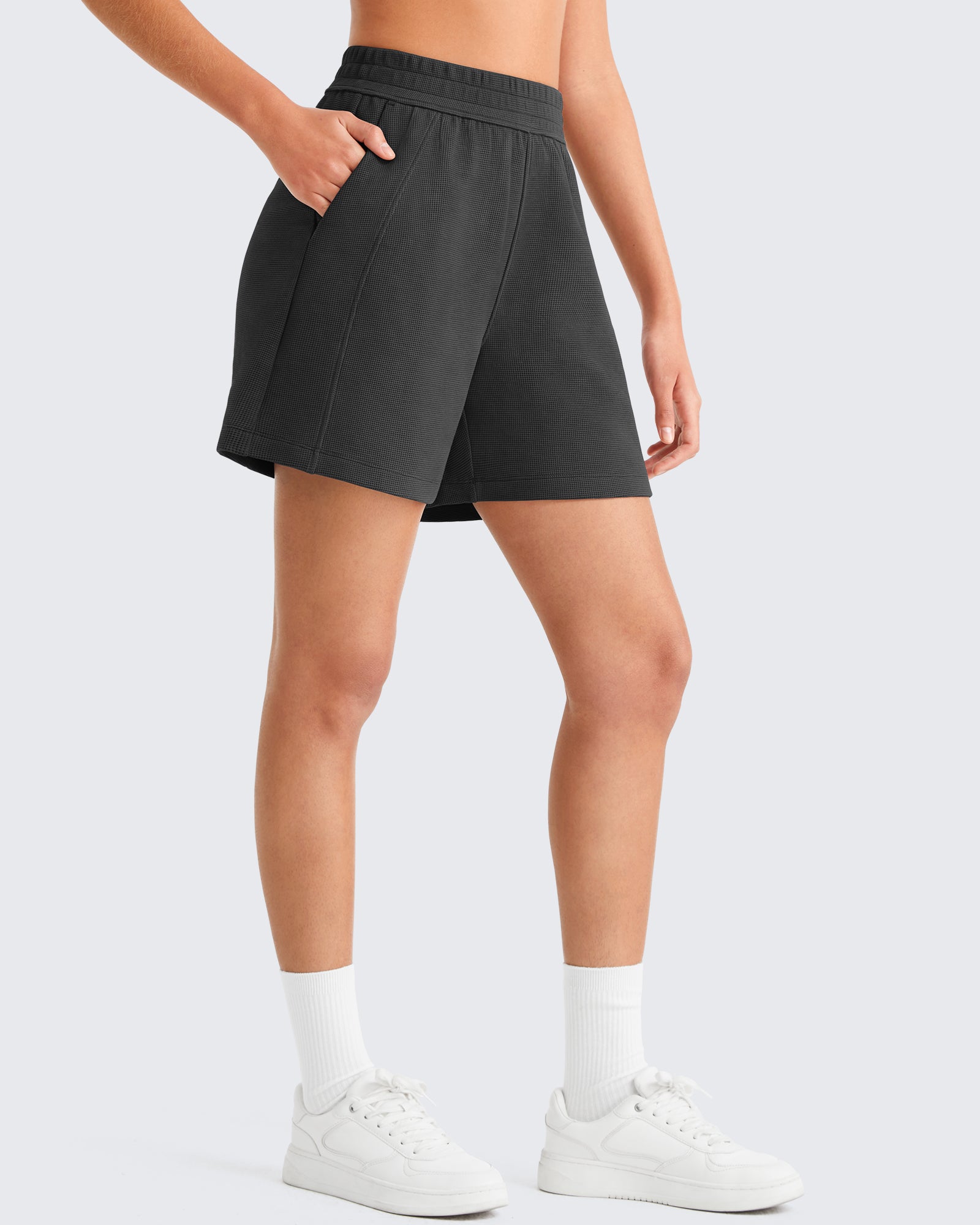 G4Free Waffle Knit 4'' High Waisted Shorts with Pockets