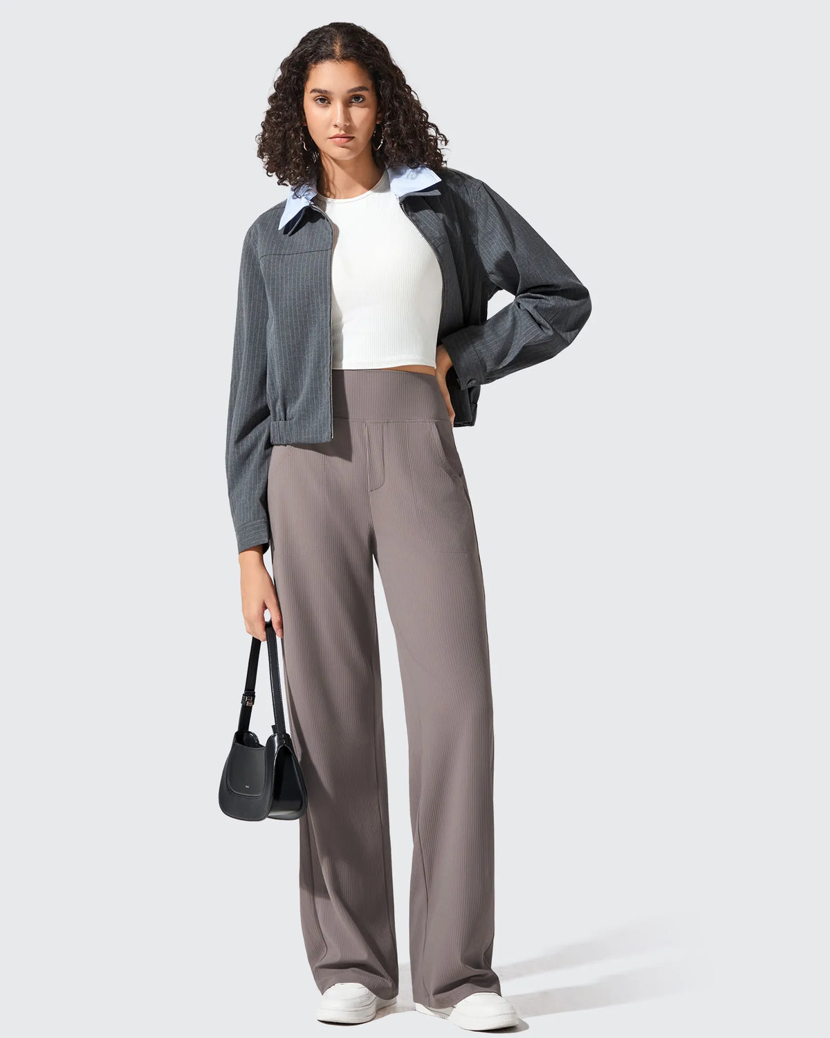 Ribbed Knit High Waist Wide Leg Yoga Pants