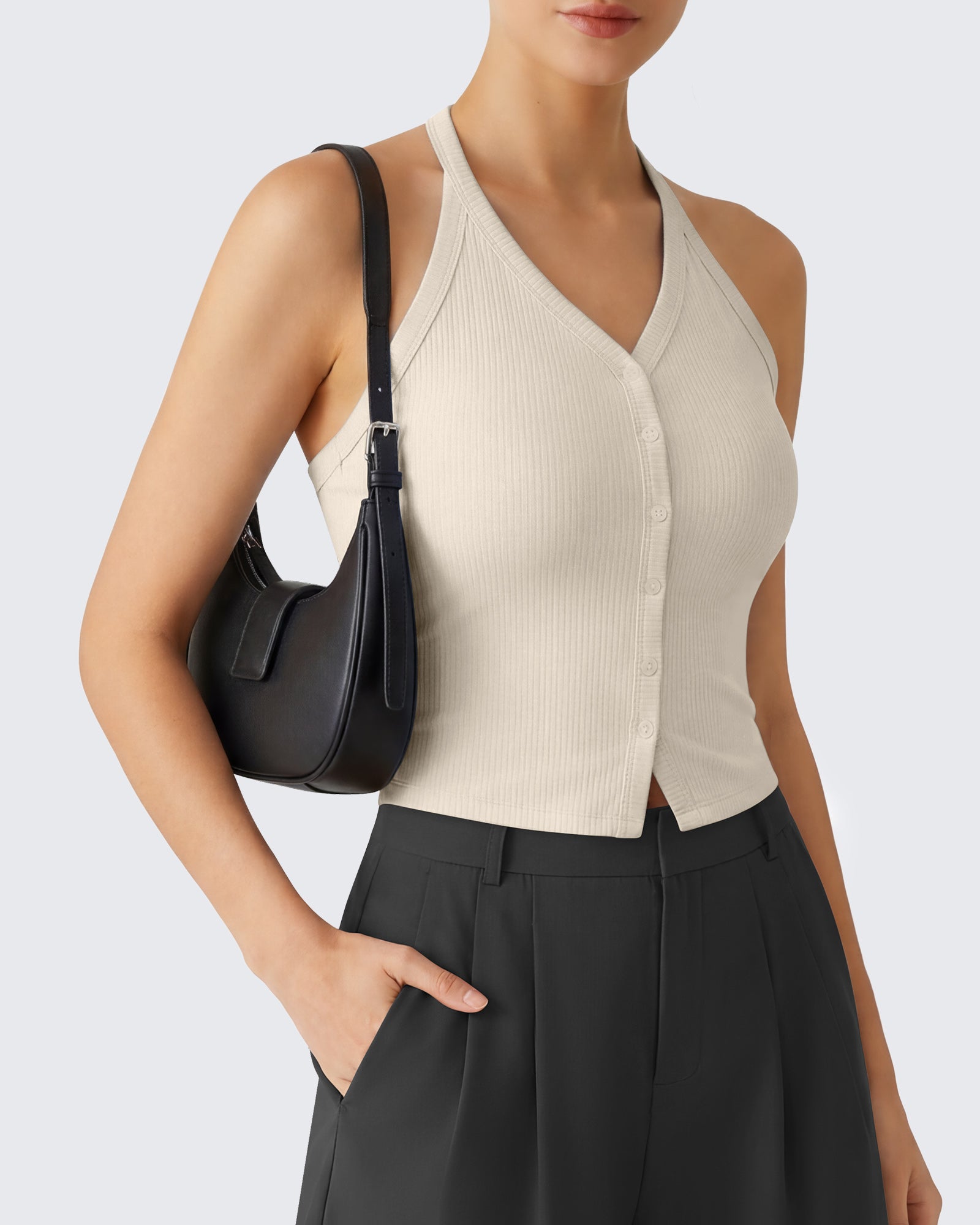 G4Free Ribbed Backless Halter Crop Cami