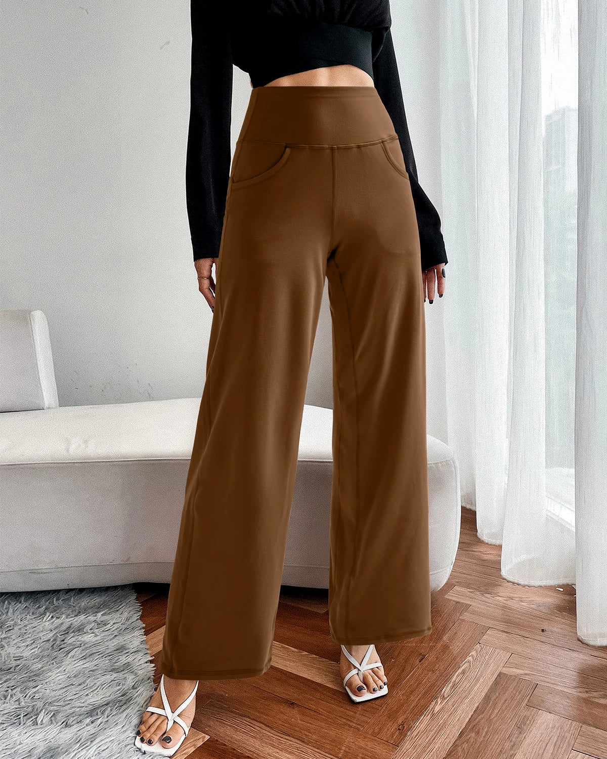 Wide Leg Pants Woman Yoga Pants with Pockets Regular - G4Free