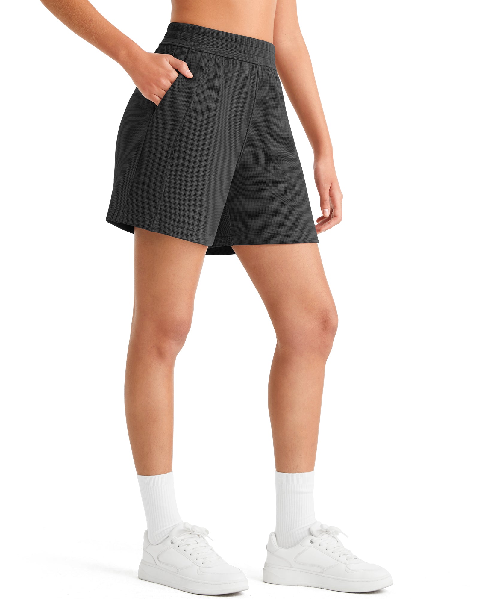 G4Free Waffle Knit 4'' High Waisted Shorts with Pockets