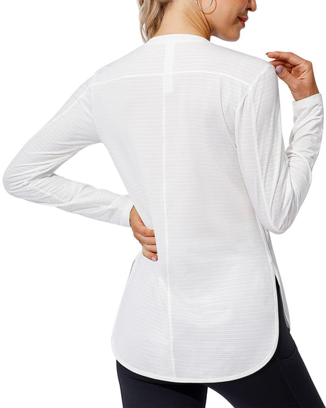 G4Free Activewear Quick Dry Scoop Neck UV Long Sleeve Workout Tops # White