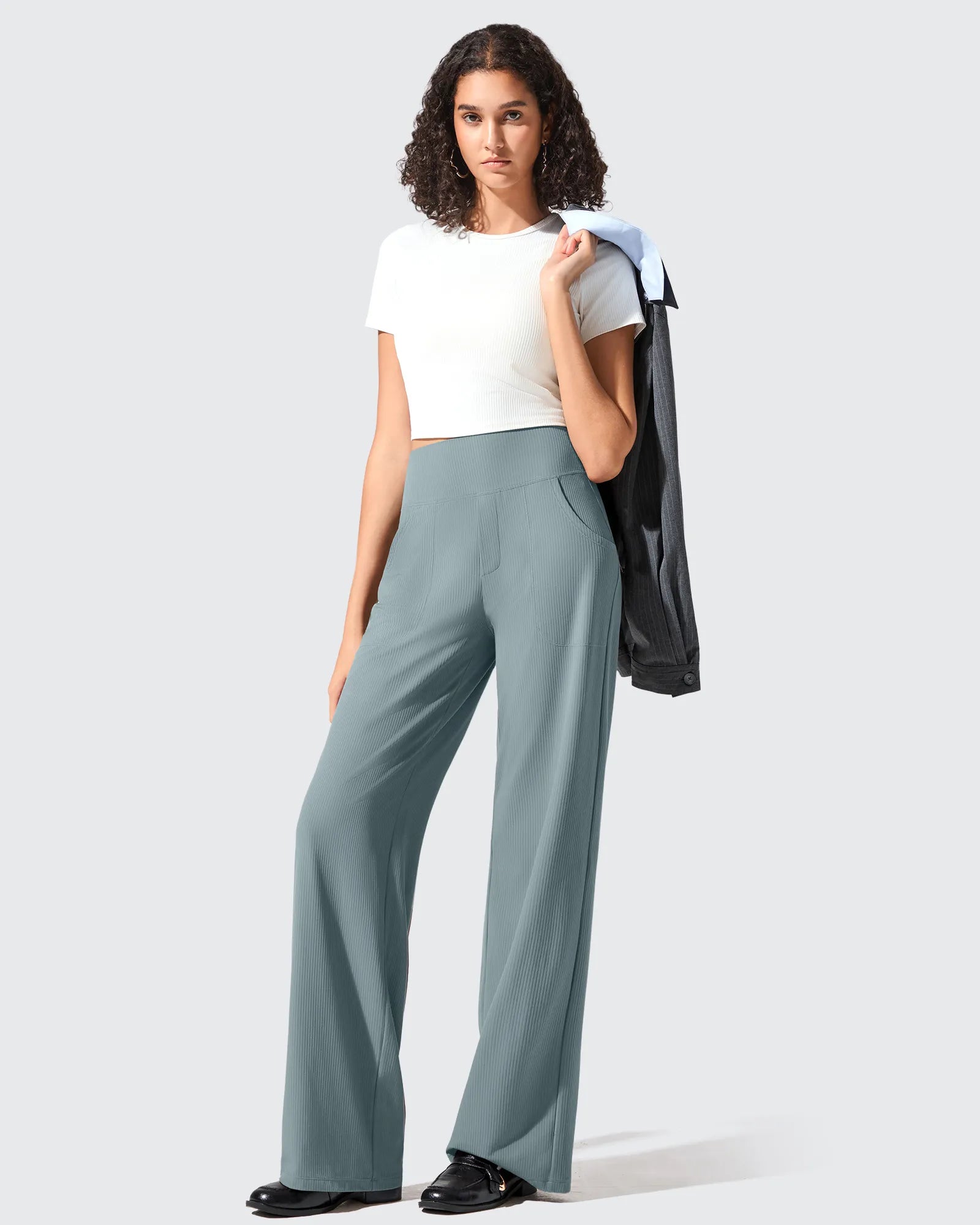 Ribbed Knit High Waist Wide Leg Yoga Pants