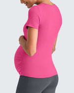 Lightweight V Neck Side Ruched Maternity Short Sleeve - G4Free