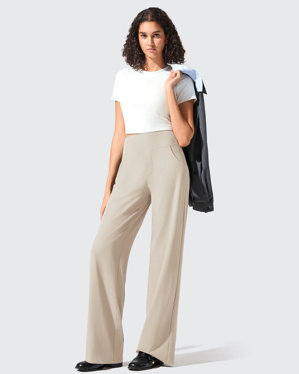 Ribbed Knit High Waist Wide Leg Yoga Pants