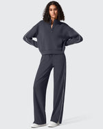 Smoofit Half-Zip White Piping Mock Neck Pullover Sweatshirts