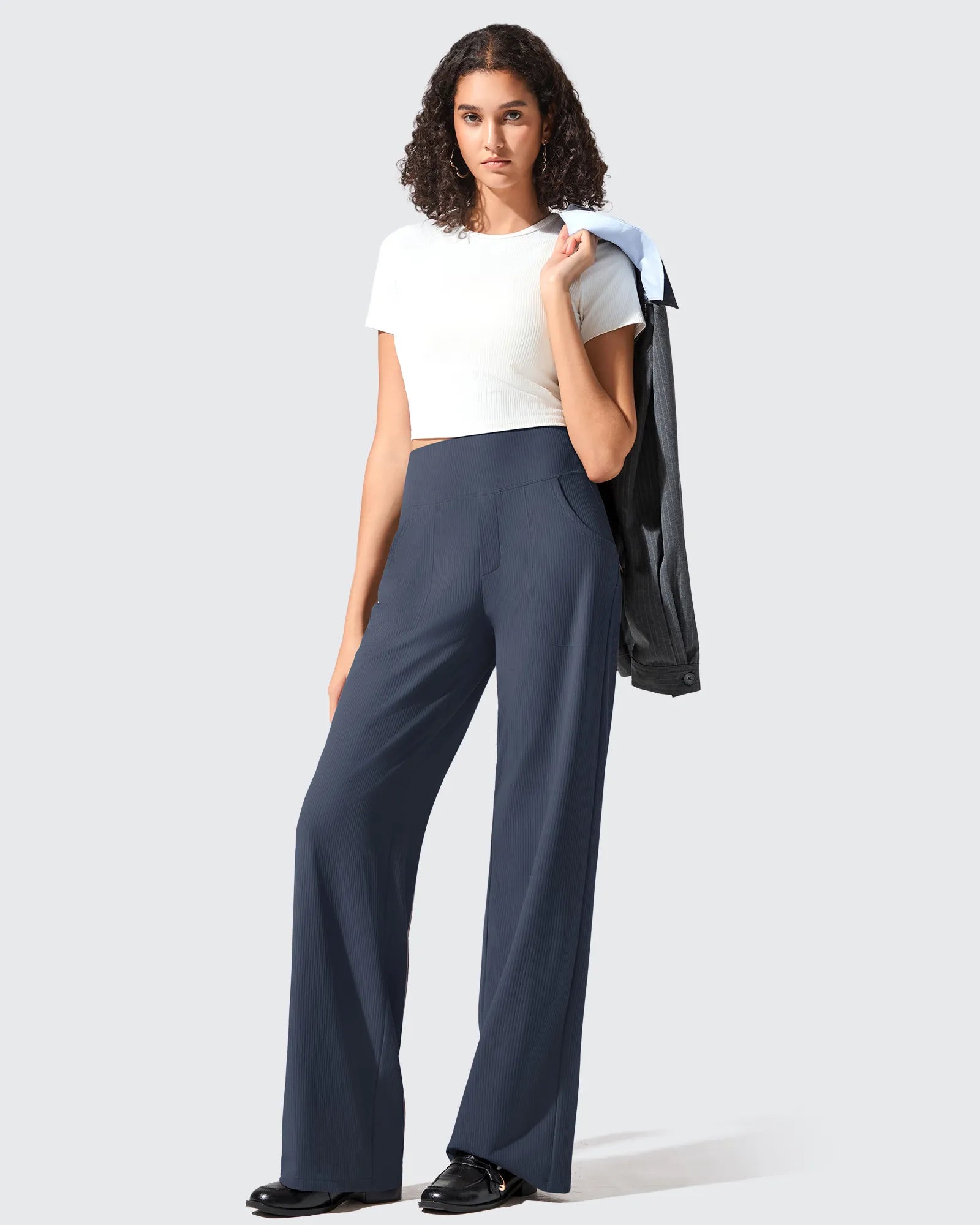 Ribbed Knit High Waist Wide Leg Yoga Pants