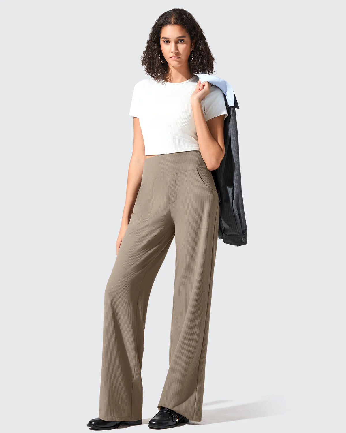 Ribbed Knit High Waist Wide Leg Yoga Pants