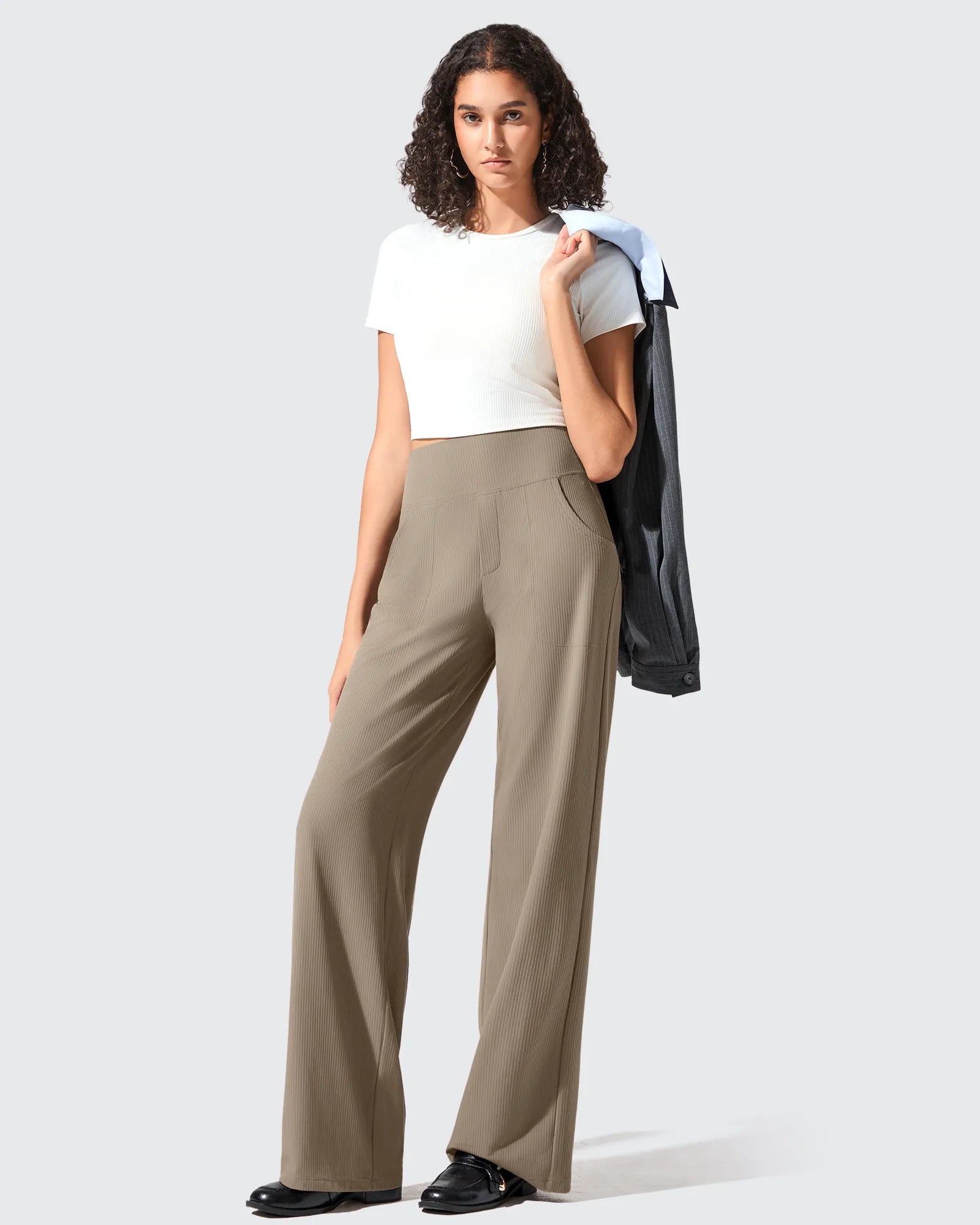Ribbed Knit High Waist Wide Leg Yoga Pants