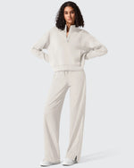 Smoofit Half-Zip White Piping Mock Neck Pullover Sweatshirts