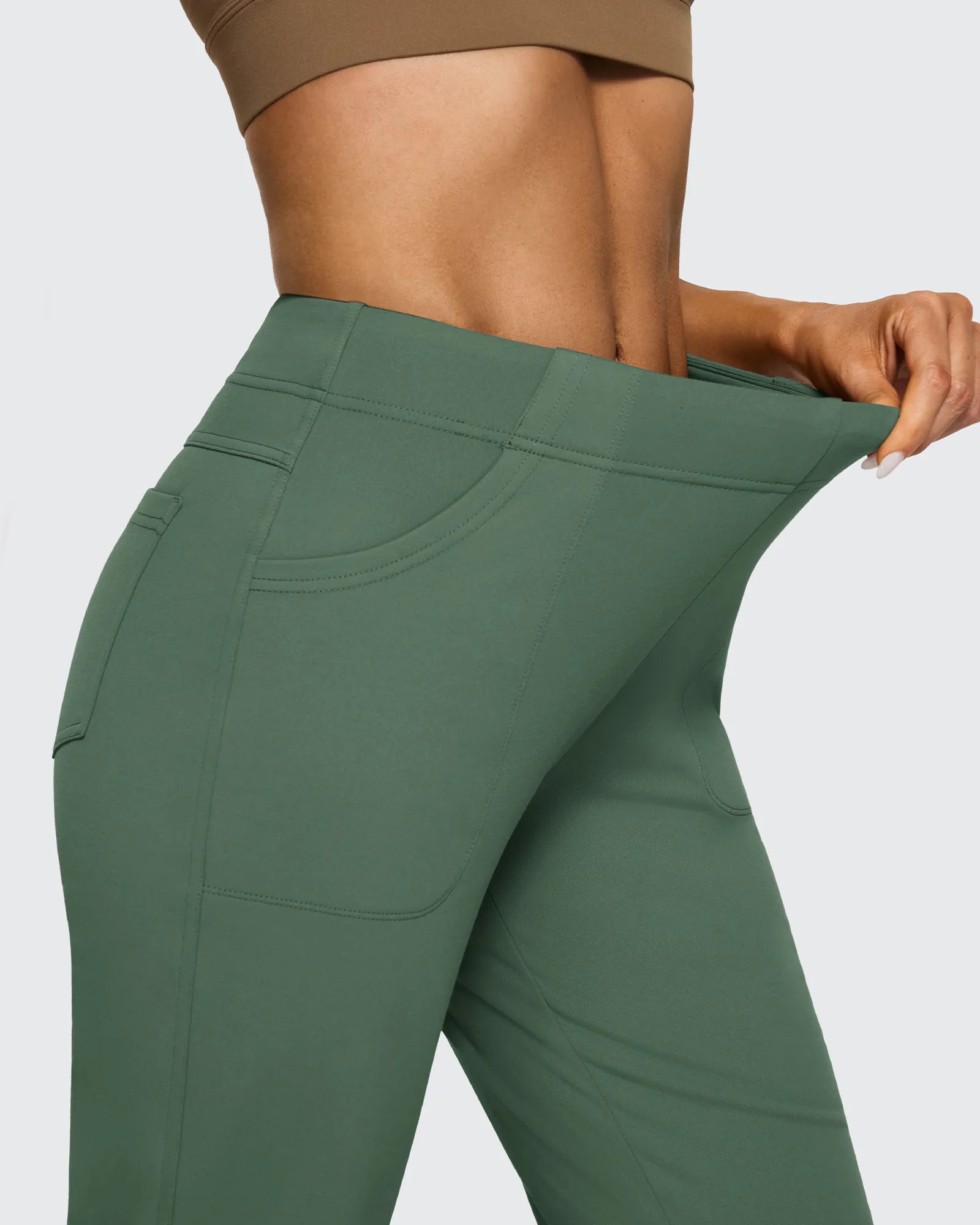 Fleece Lined High-Waist Flare Work Pants - G4Free
