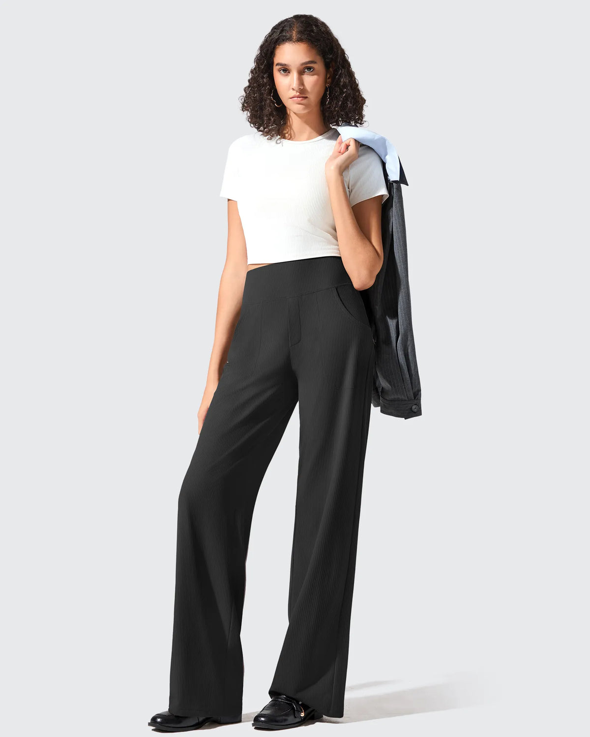 Ribbed Knit High Waist Wide Leg Yoga Pants