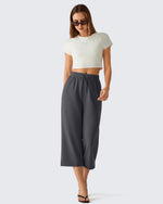 G4Free Smoofit Drawstring Wide Leg Capri Pants with Pockets