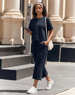 G4Free Smoofit High Waisted Drawstring Wide Leg Capris with Pockets