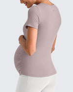 Lightweight V Neck Side Ruched Maternity Short Sleeve - G4Free