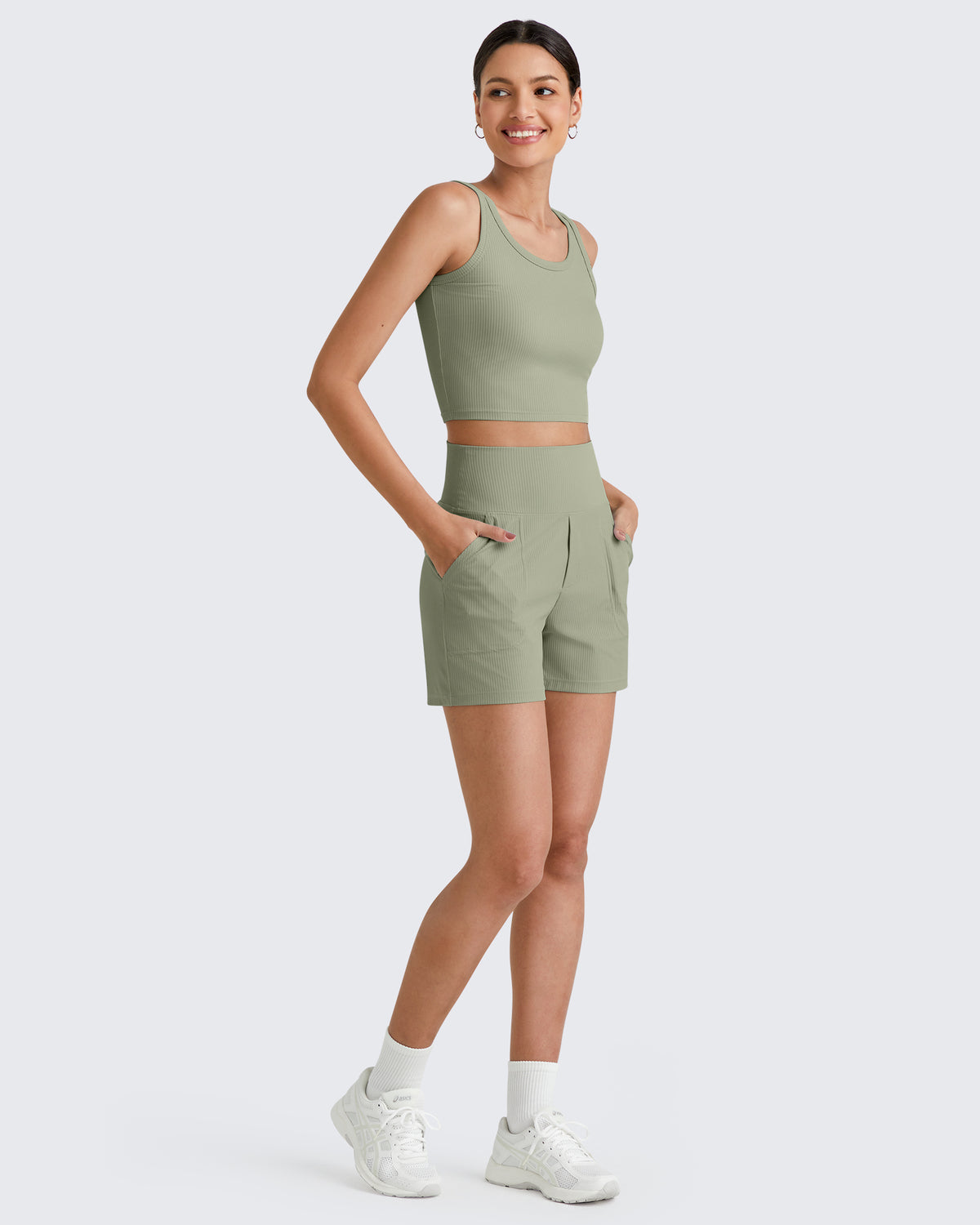 Ribbed High-Rise Dressy Casual Shorts