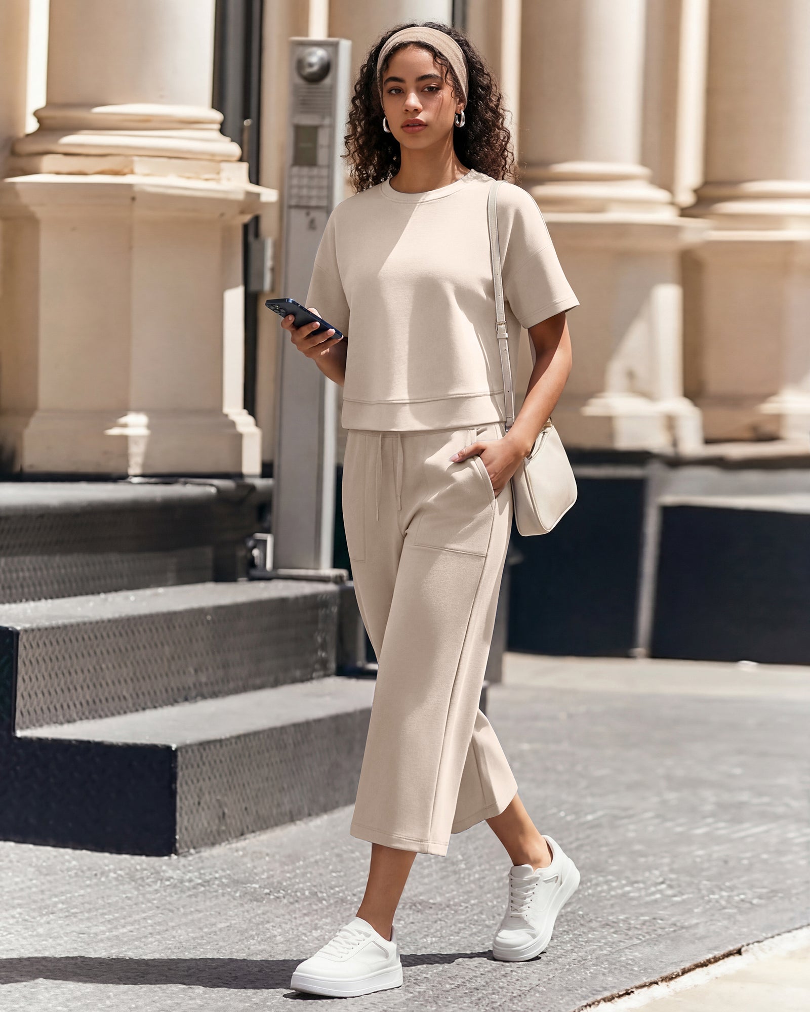 G4Free Smoofit High Waisted Drawstring Wide Leg Capris with Pockets