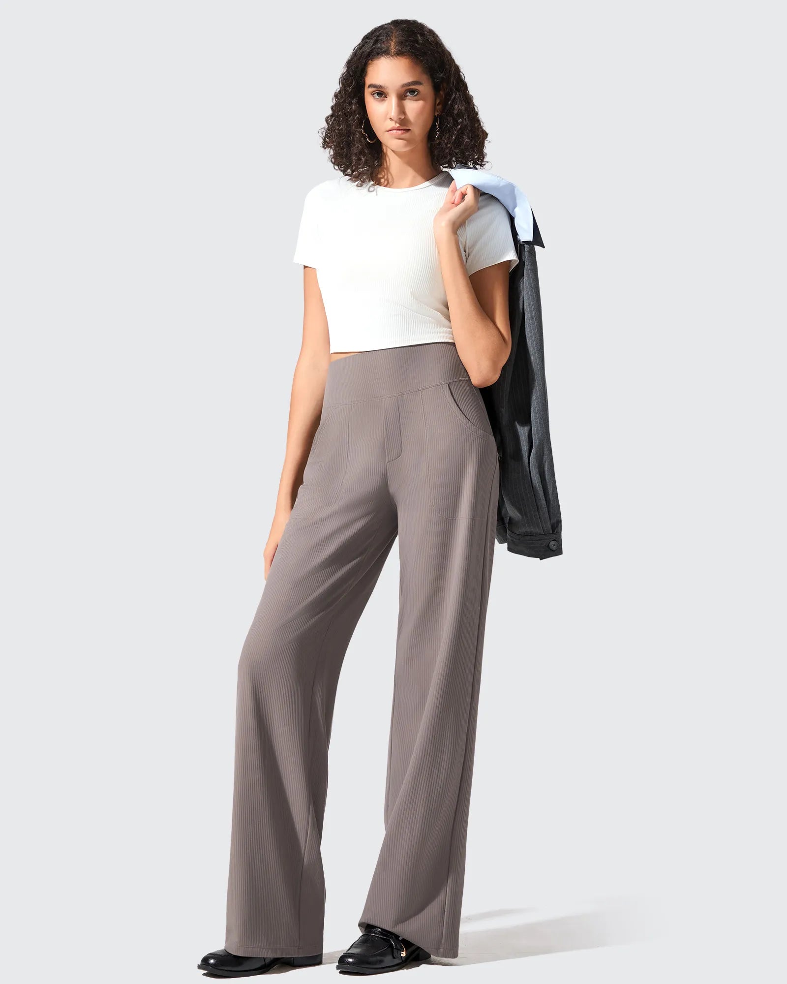 Ribbed Knit High Waist Wide Leg Yoga Pants
