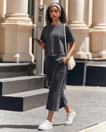 G4Free Smoofit High Waisted Drawstring Wide Leg Capris with Pockets