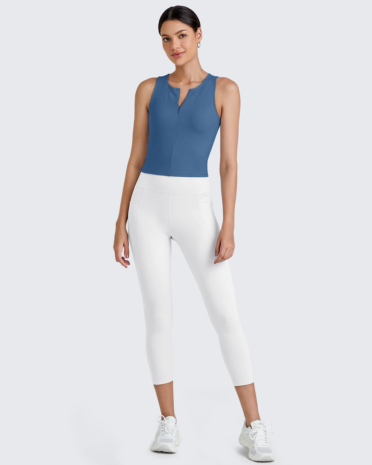 G4Free Activewear BareFeel Half Zip Cropped Workout Tank Tops