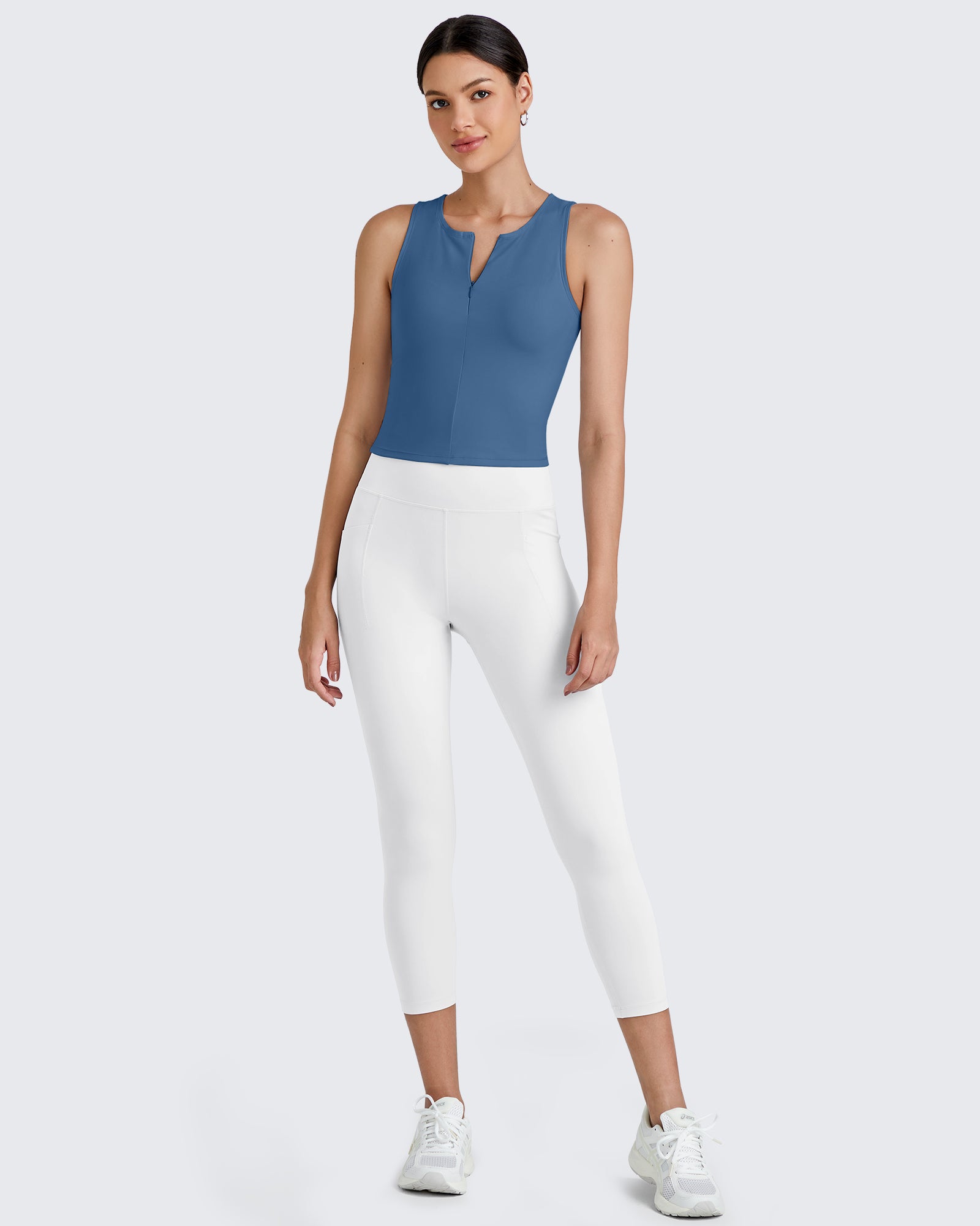 G4Free Activewear BareFeel Half Zip Cropped Workout Tank Tops