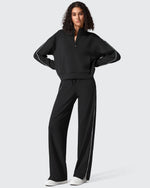 Smoofit Half-Zip White Piping Mock Neck Pullover Sweatshirts
