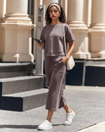 G4Free Smoofit High Waisted Drawstring Wide Leg Capris with Pockets