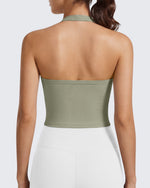 G4Free Ribbed Backless Halter Crop Cami