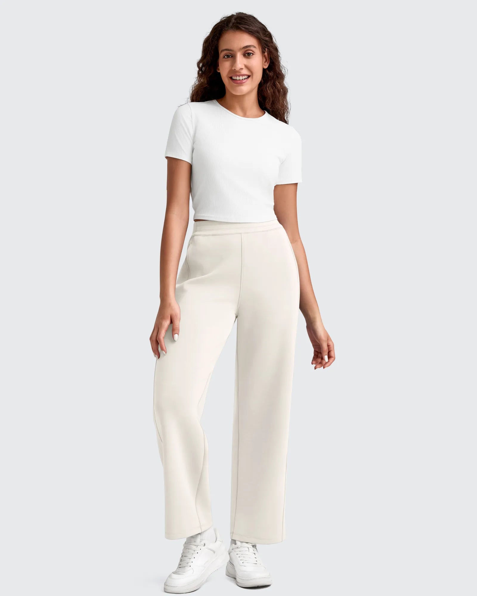 Pantalones deportivos tobilleros de pernera ancha con cintura elástica Smoofit