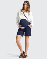 Evergoing Front Pleats Pockets Maternity Shorts