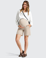 Evergoing Front Pleats Pockets Maternity Shorts