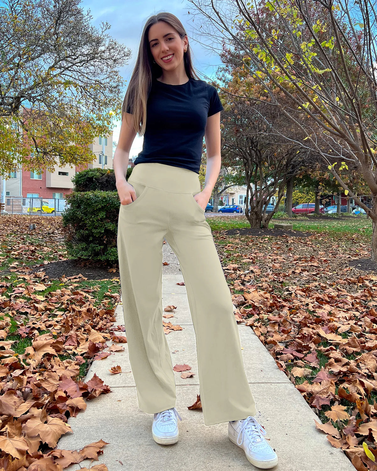 Wide Leg Pants Woman Yoga Pants with Pockets Regular - G4Free