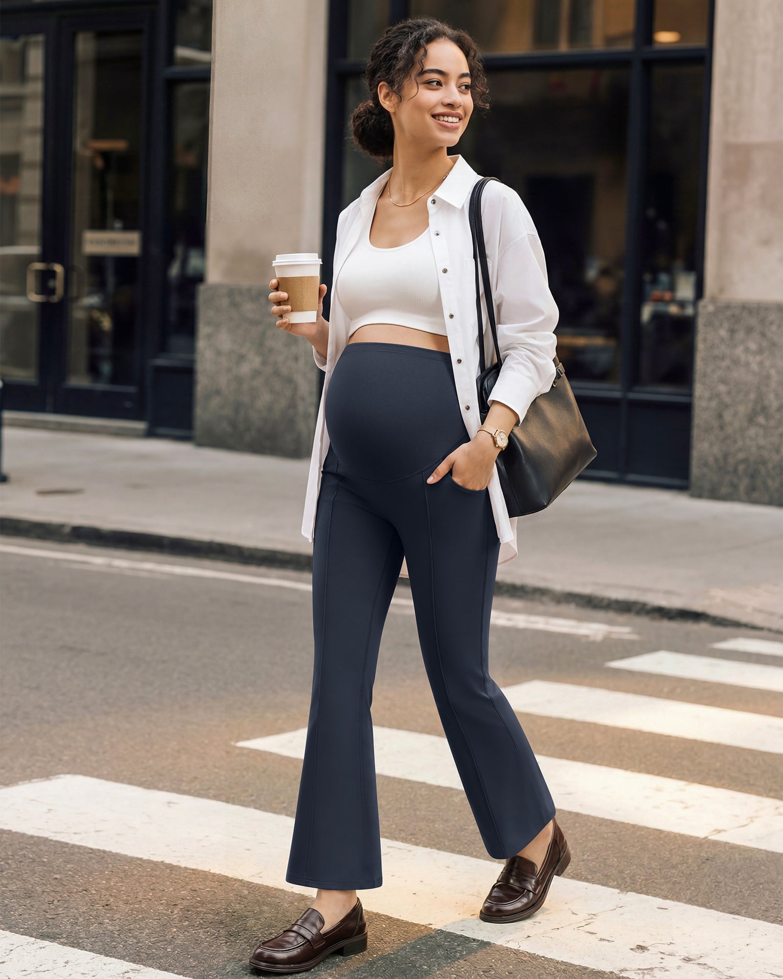 G4Free EverGoing Maternity Flare Leggings with Pockets – Over the Belly 25''