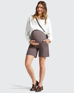 Evergoing Front Pleats Pockets Maternity Shorts