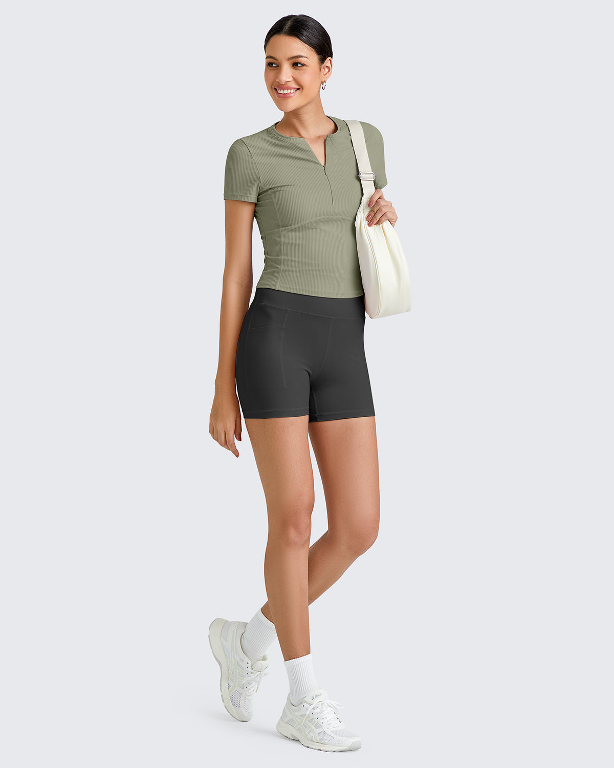 G4free Ribbed Half Zip Slim Work Out Short Sleeve