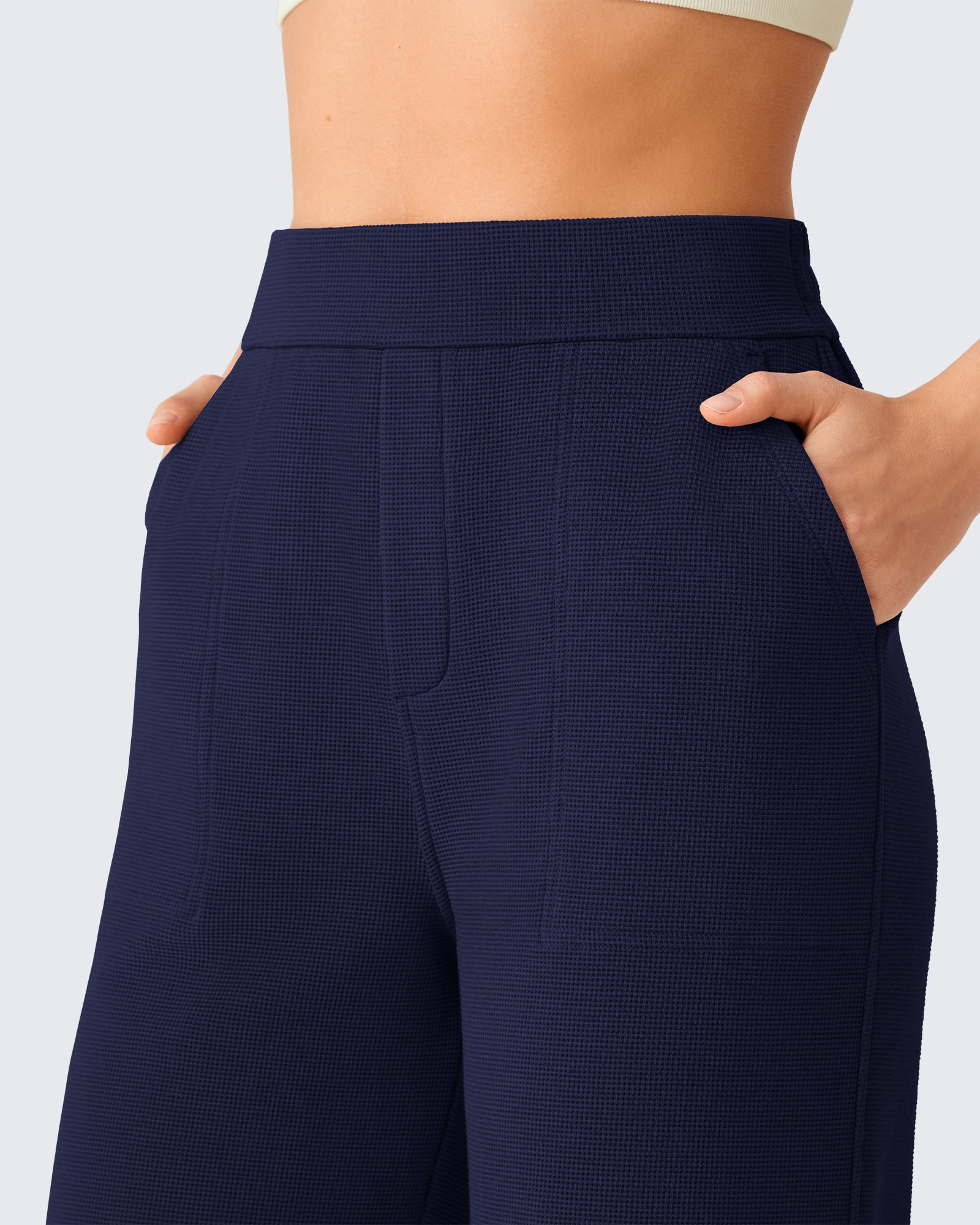 G4Free Waffle Wide Leg Pull On Dress Pants High Waisted Stretchy
