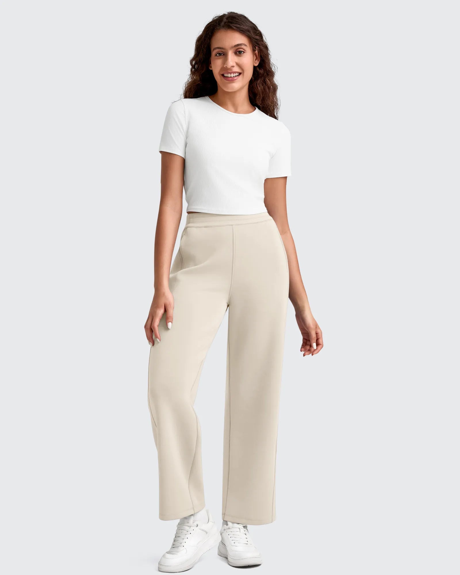 Pantalones deportivos tobilleros de pernera ancha con cintura elástica Smoofit