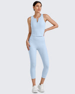 G4Free Activewear BareFeel Half Zip Cropped Workout Tank Tops