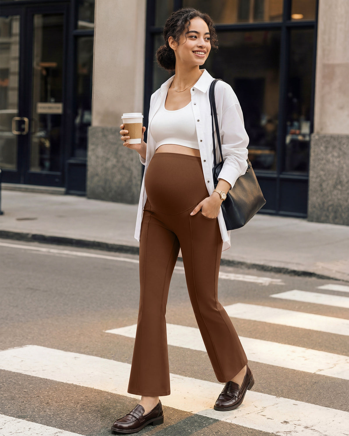 G4Free EverGoing Maternity Flare Leggings with Pockets – Over the Belly 25''