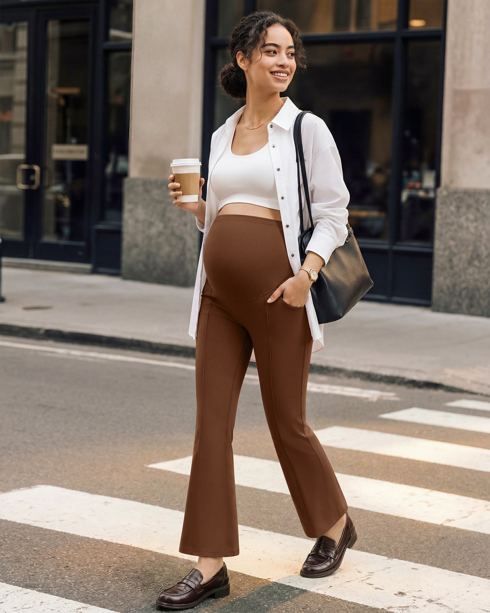 G4Free EverGoing Maternity Flare Leggings with Pockets – Over the Belly 25''